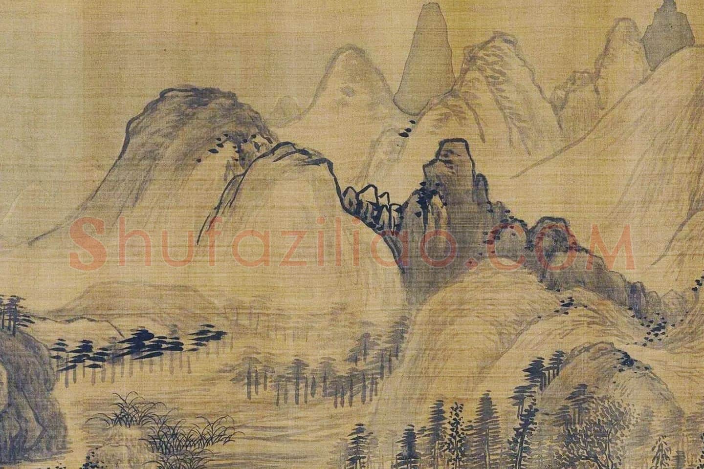 传巨然秋景山水画《秋山渔艇图》局部 (5)