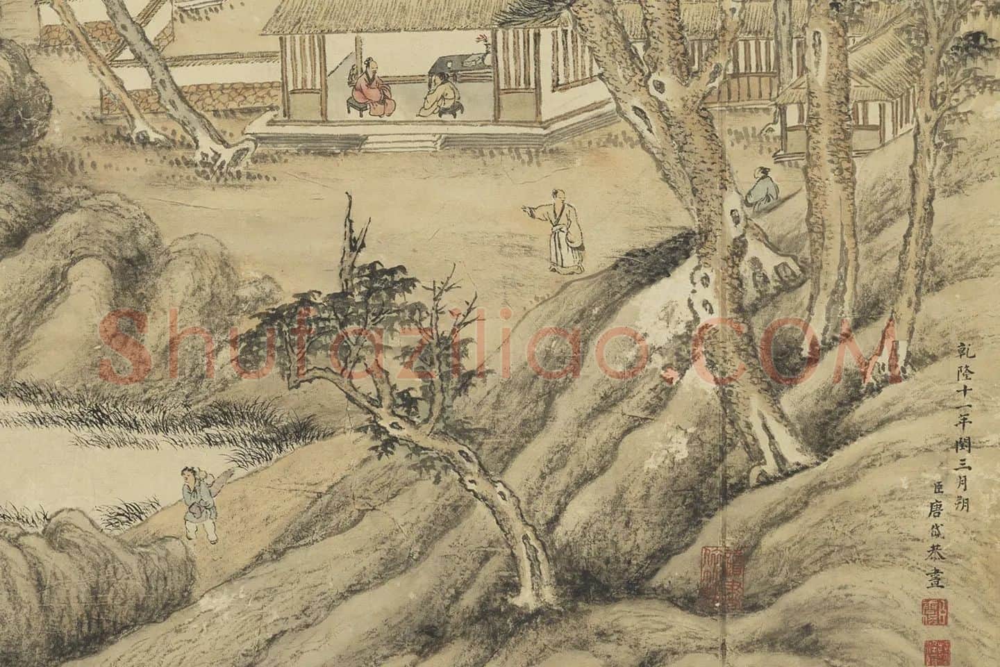 唐岱《仿王蒙山水》局部 (1)