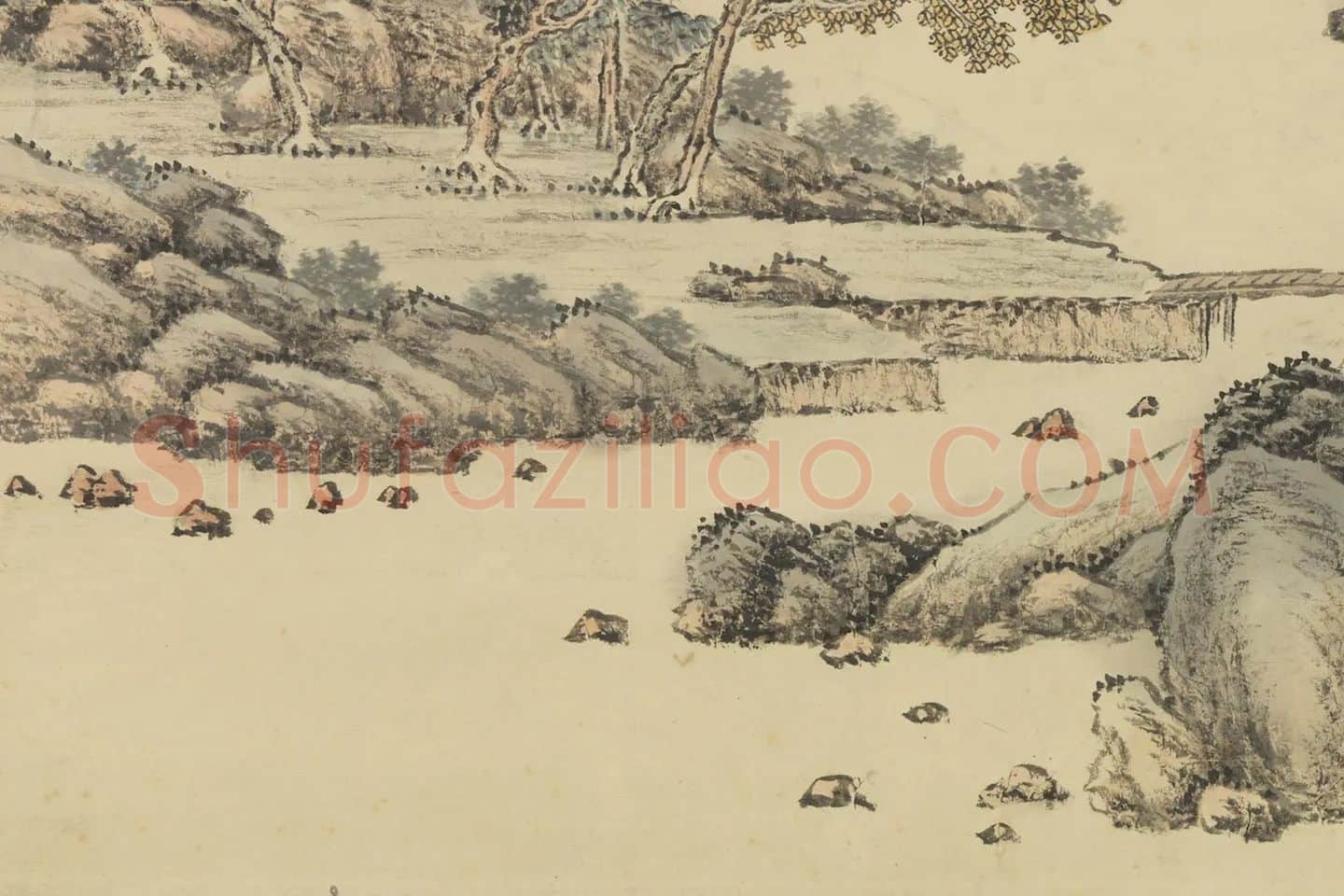 唐岱山水画《仿范宽秋山瀑布》局部 (2)