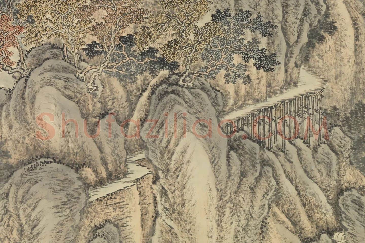 唐岱山水画《仿范宽秋山瀑布》局部 (4)