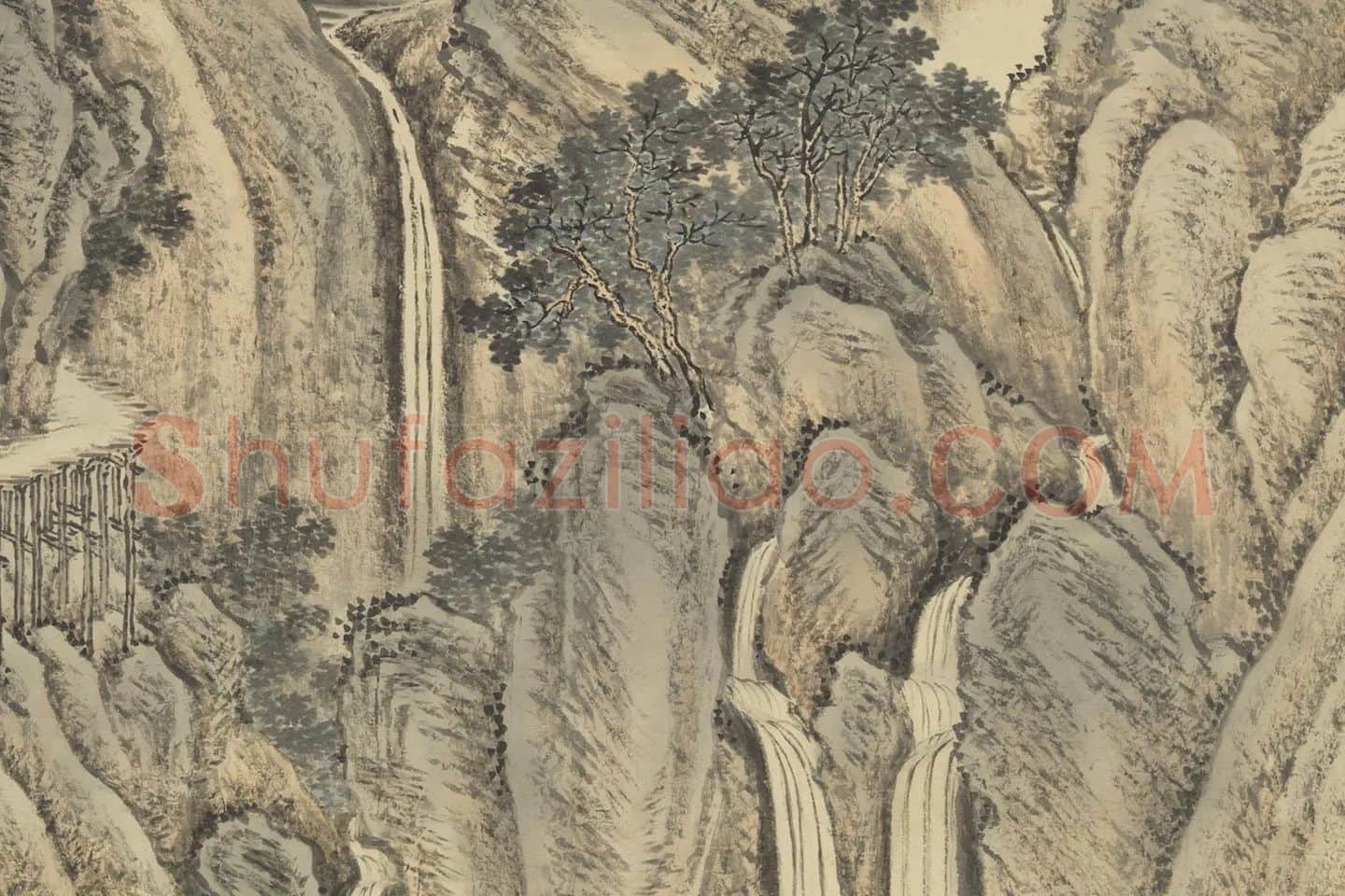 唐岱山水画《仿范宽秋山瀑布》局部 (5)