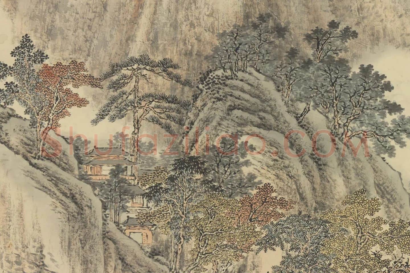 唐岱山水画《仿范宽秋山瀑布》局部 (7)