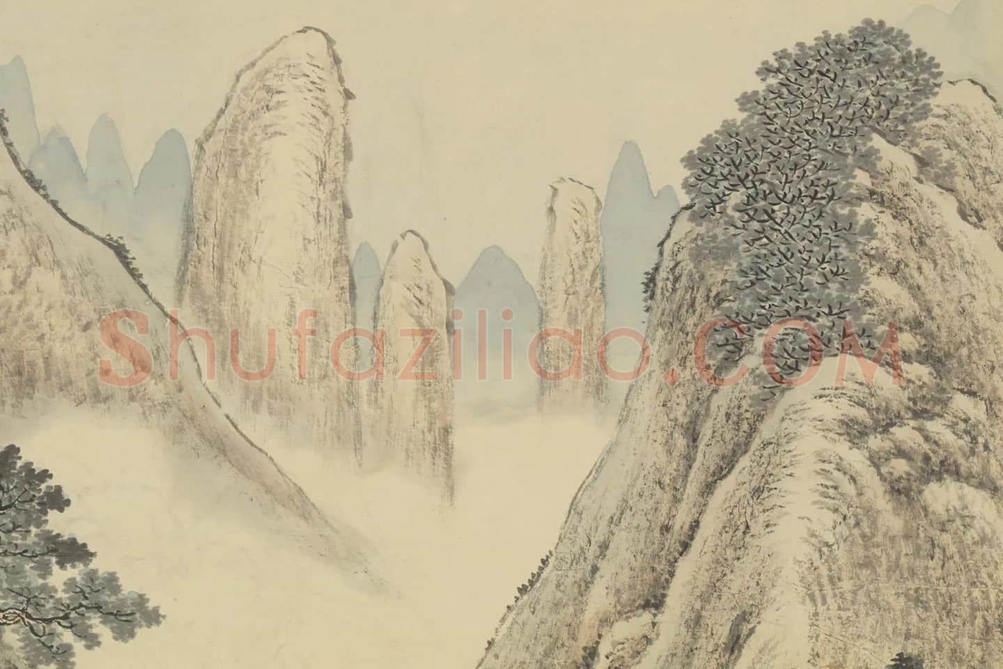 唐岱山水画《仿范宽秋山瀑布》局部 (8)