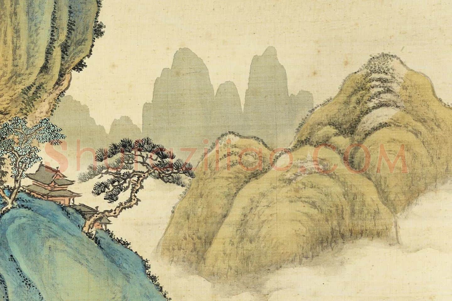 唐岱《仿赵孟頫青绿山水笔意》局部 (5)