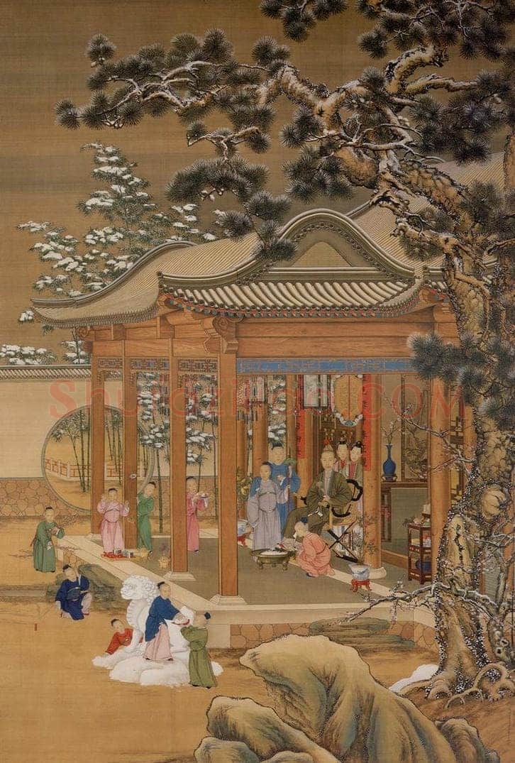 清 郎世宁等 《弘历雪景行乐图》 书画作品