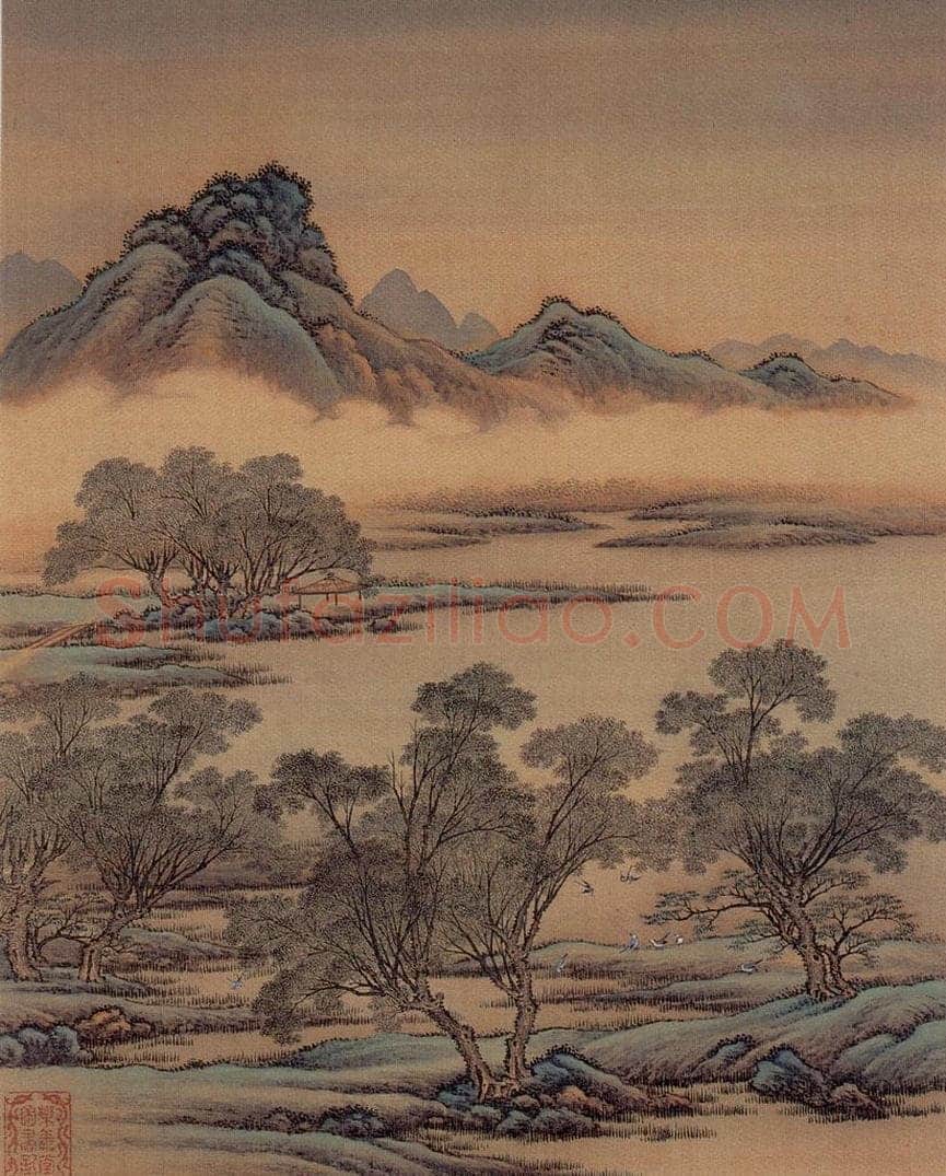 清 金昆 《有鸟诗意图》 书画作品