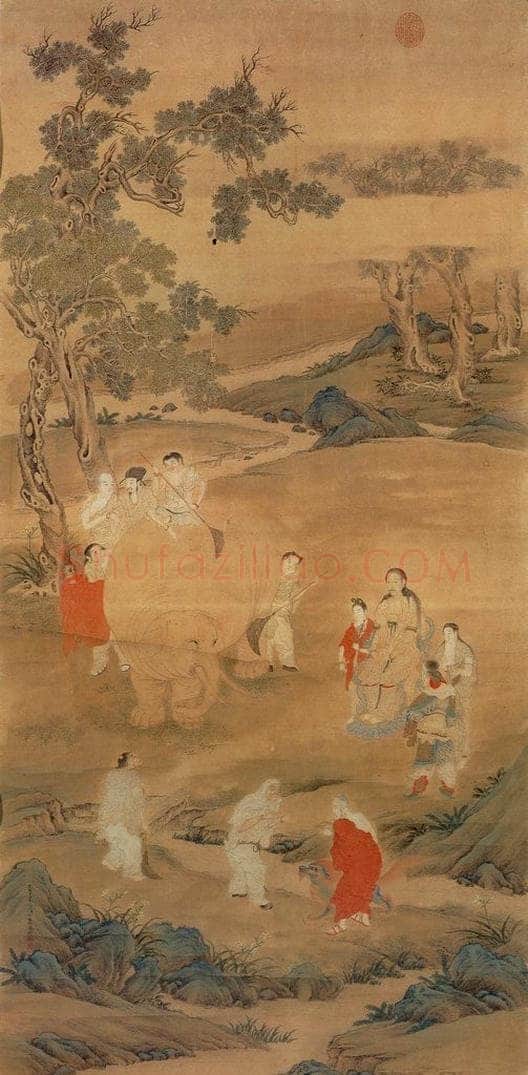 清 丁观鹏 《弘历洗象图》 书画作品