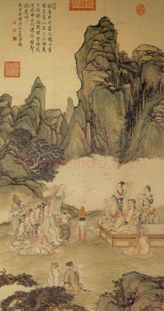 清 丁观鹏 《弘历维摩演教图》 书画作品