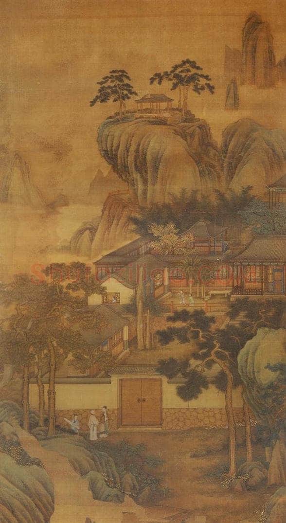 清 沈源 《山水楼阁图》 书画作品