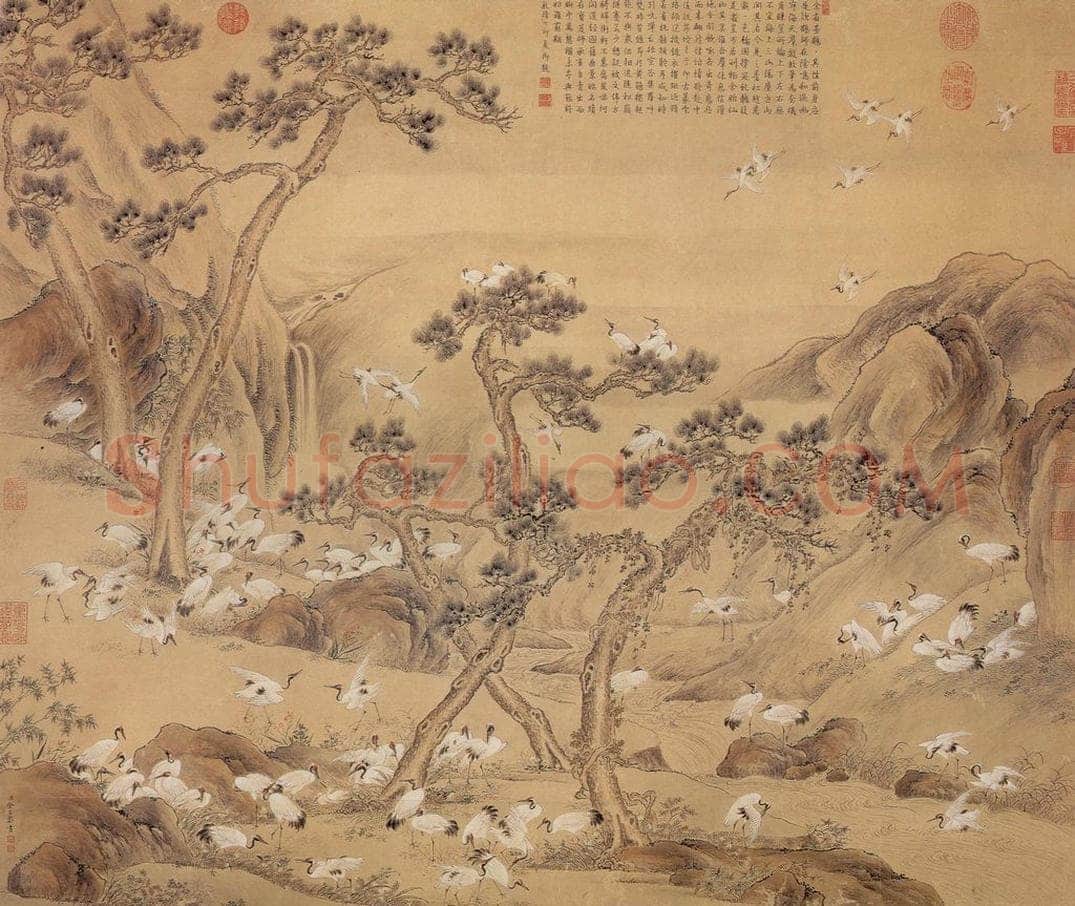 清 余省 《海天群鹤图》 书画作品