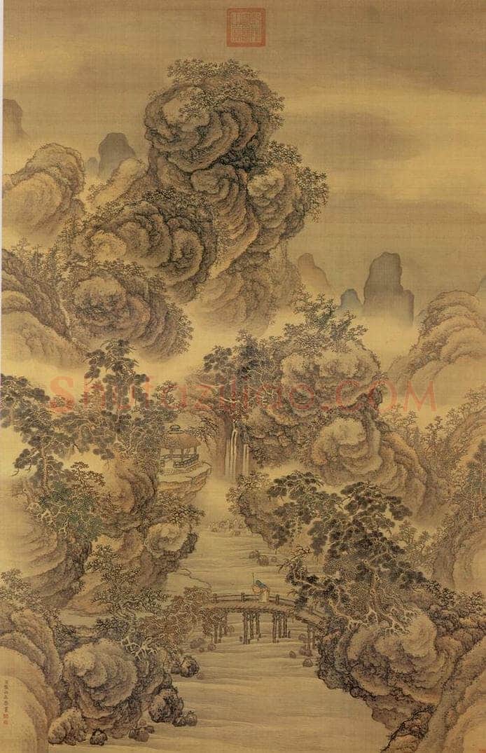 清 张雨森 《秋林曳杖图》 书画作品