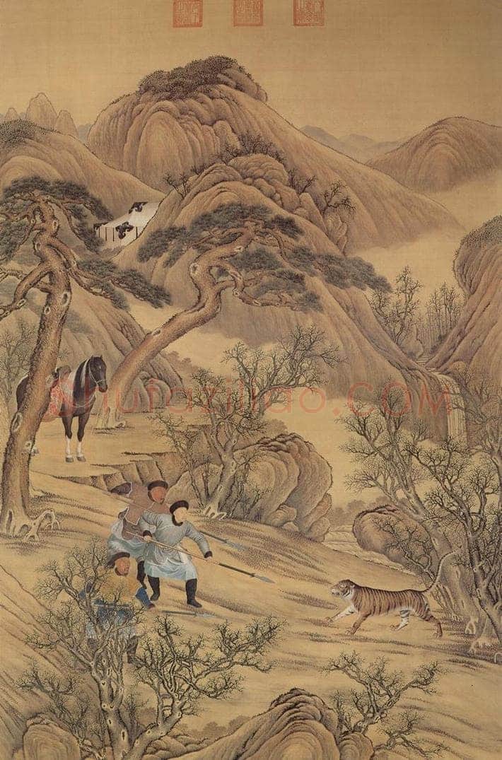 清 佚名 《弘历刺虎图》 书画作品