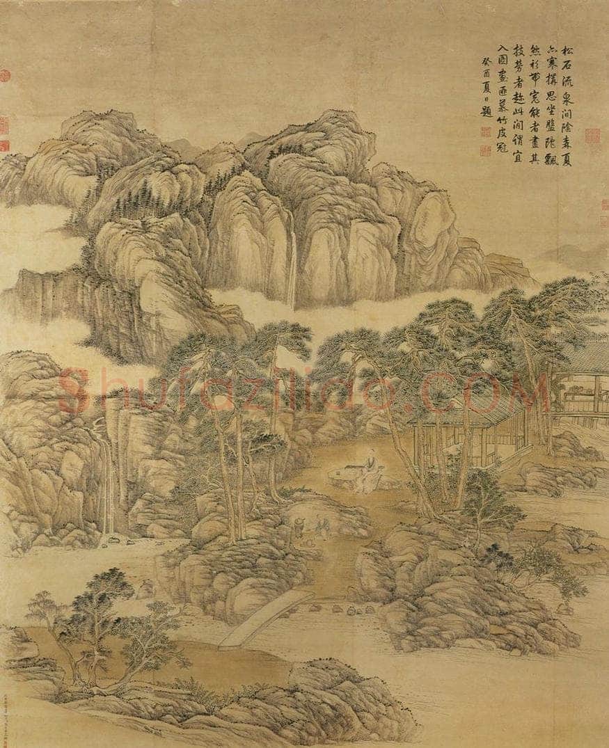 清 张宗苍 《弘历抚琴图》 书画作品