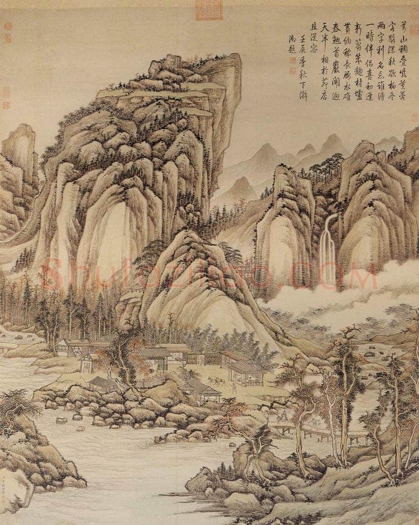 清 方琮 《秋山行旅图》 书画作品