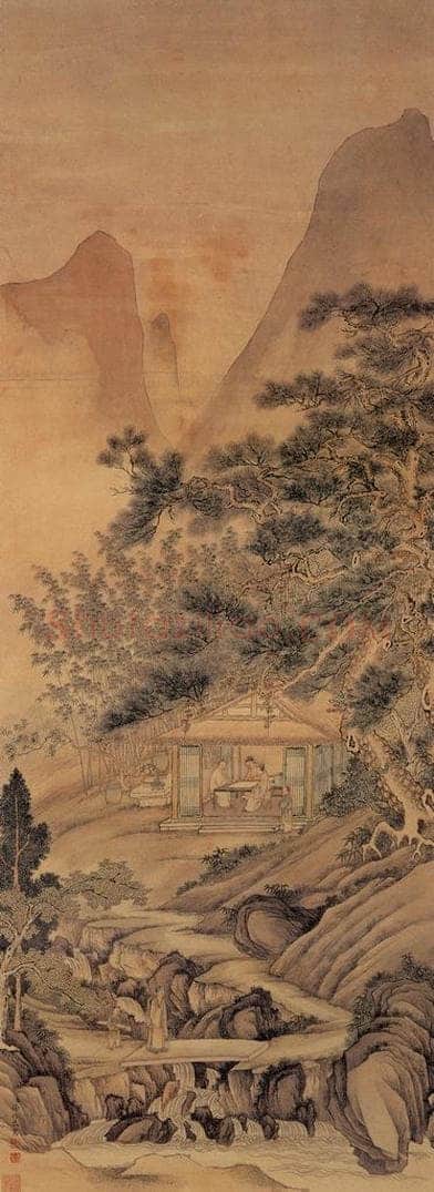 清 徐扬 《山斋对弈图》 书画作品