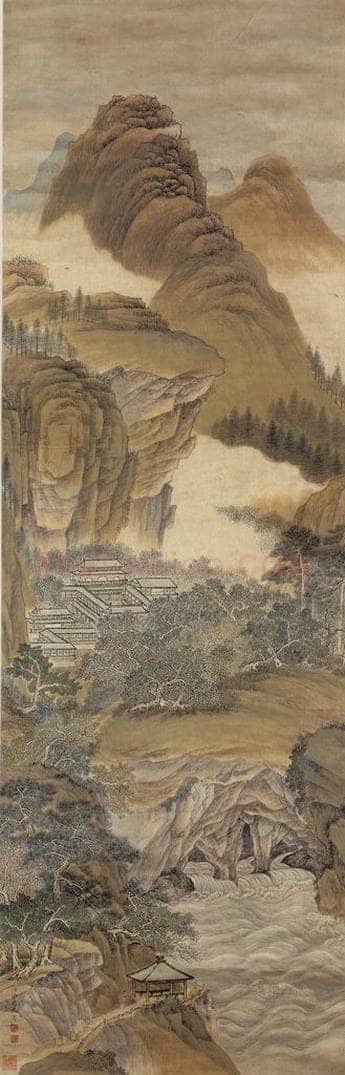 清 徐扬 《云山观瀑图》 书画作品