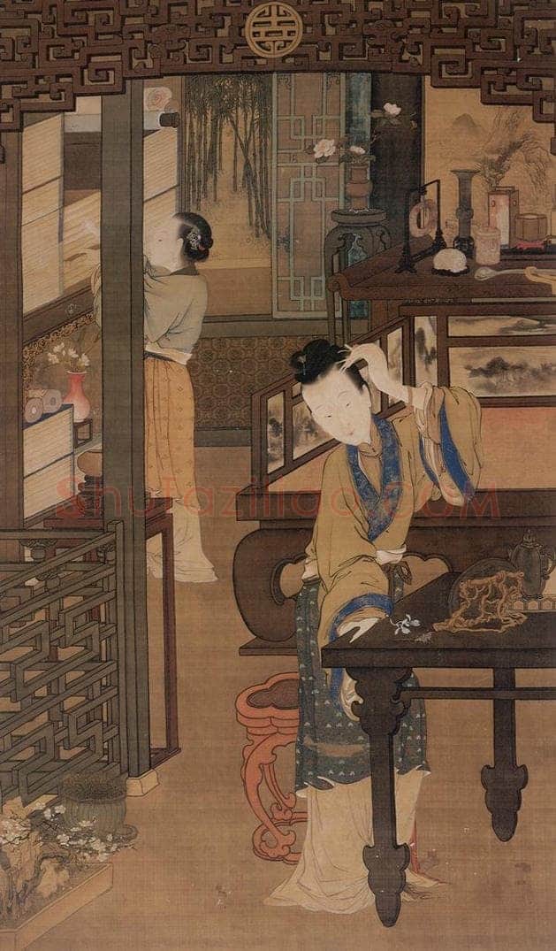 清 金廷标 《仕女簪花图》 书画作品