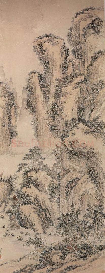 清 袁瑛 《秋山行旅图》 书画作品