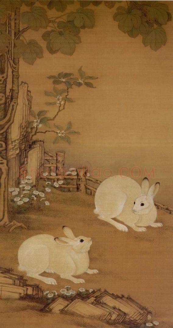 清 冷枚 《梧桐双兔图》 书画作品