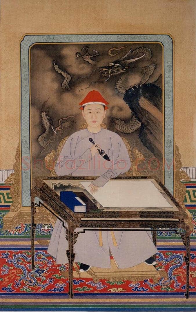 清 佚名 《玄烨便服写字像》 书画作品