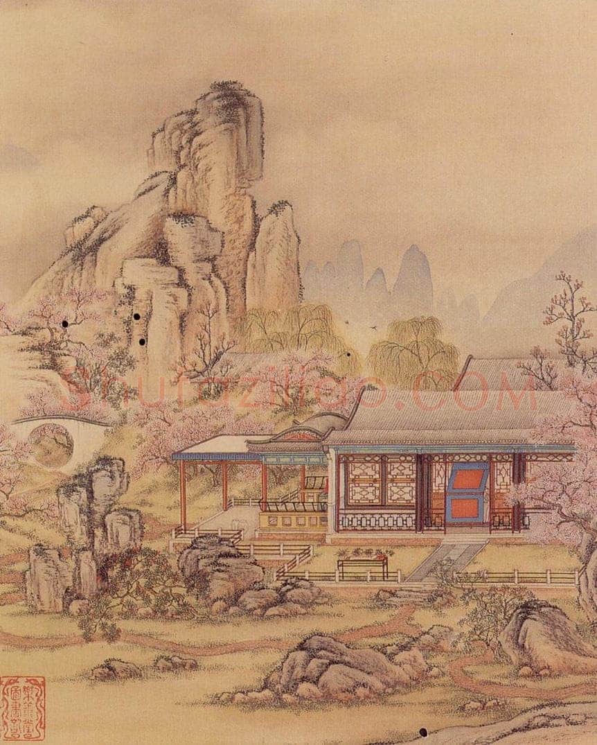 清 陈枚 《山水楼阁图》 书画作品