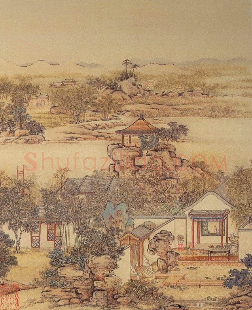 清 陈枚 《山水楼阁图》 书画作品