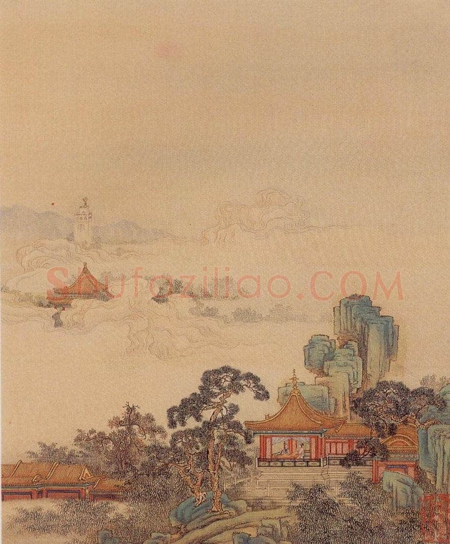 清 陈枚 《山水楼阁图》 书画作品