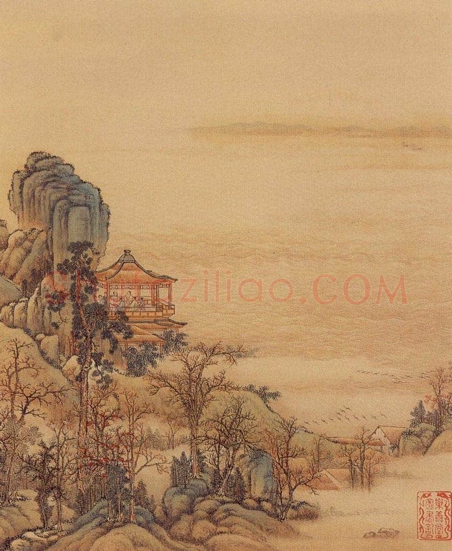 清 陈枚 《山水楼阁图》 书画作品