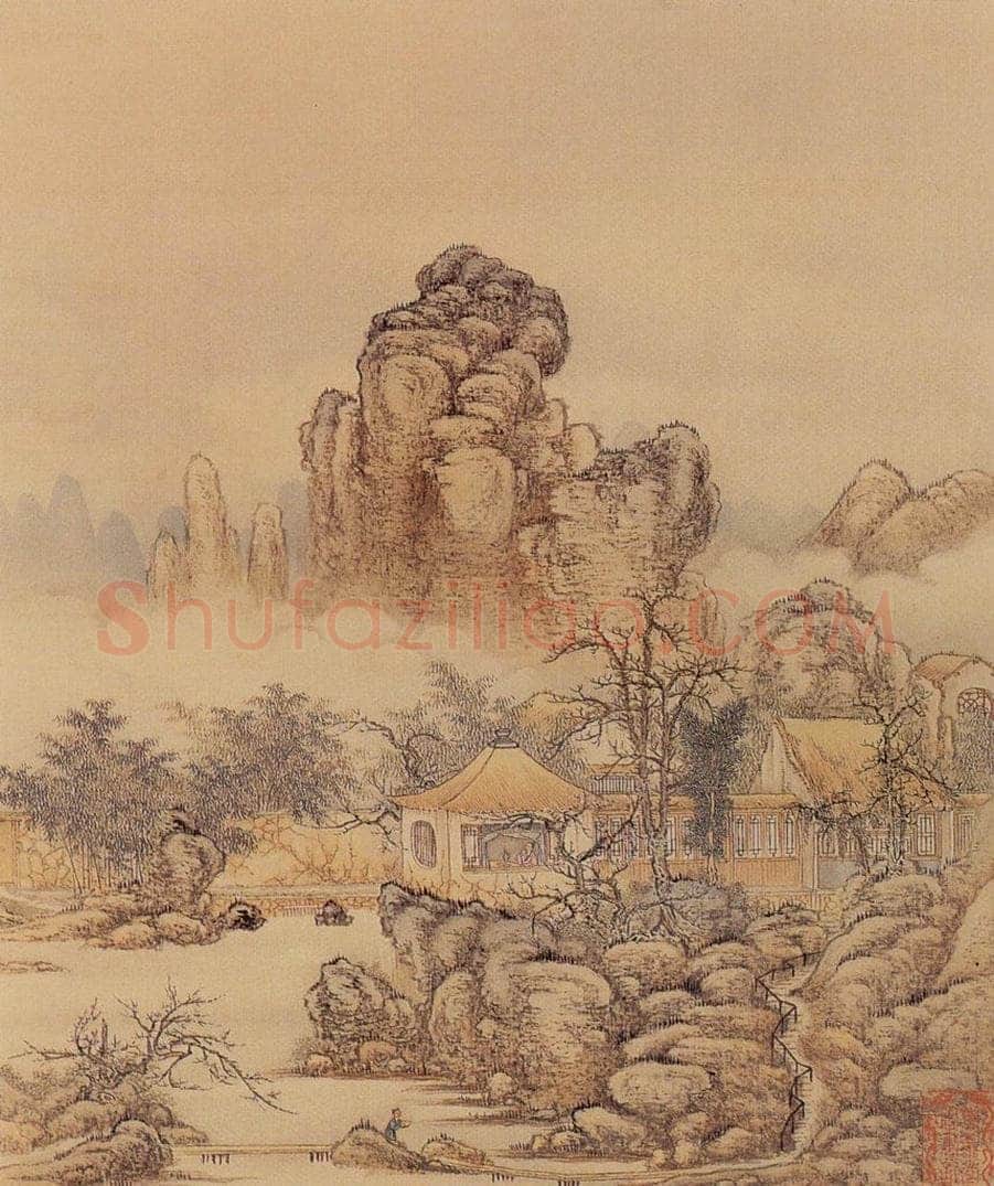 清 陈枚 《山水楼阁图》 书画作品
