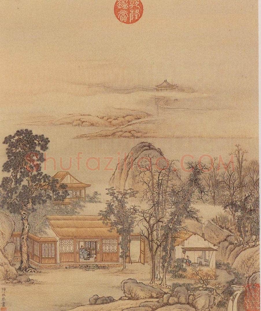清 陈枚 《山水楼阁图》 书画作品
