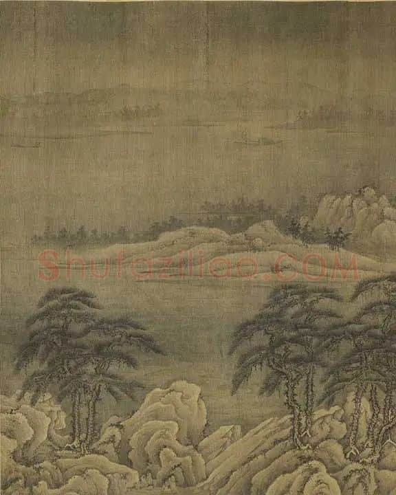 巨然山水画《松岩萧寺图》卷_01