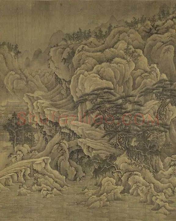 巨然山水画《松岩萧寺图》卷_03