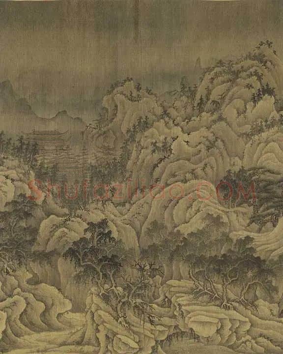 巨然山水画《松岩萧寺图》卷_05