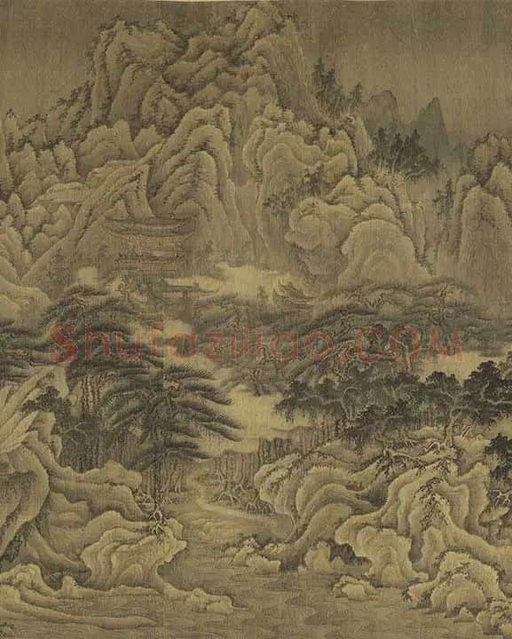 巨然山水画《松岩萧寺图》卷_06