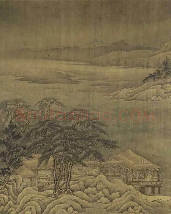 巨然山水画《松岩萧寺图》卷_09