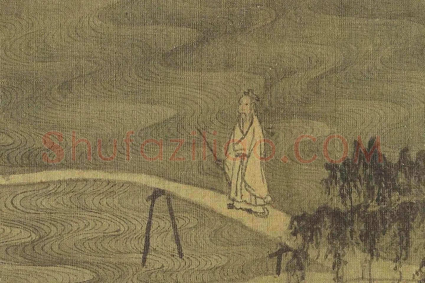 巨然山水画《松岩萧寺图》高清大图局部 (1)