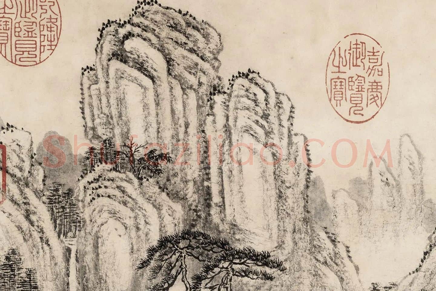 唐岱水墨山水画《松阴抚琴图》局部 (3)