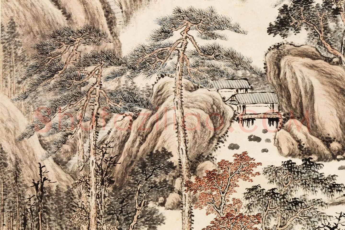 唐岱《千山落照图》局部 (1)