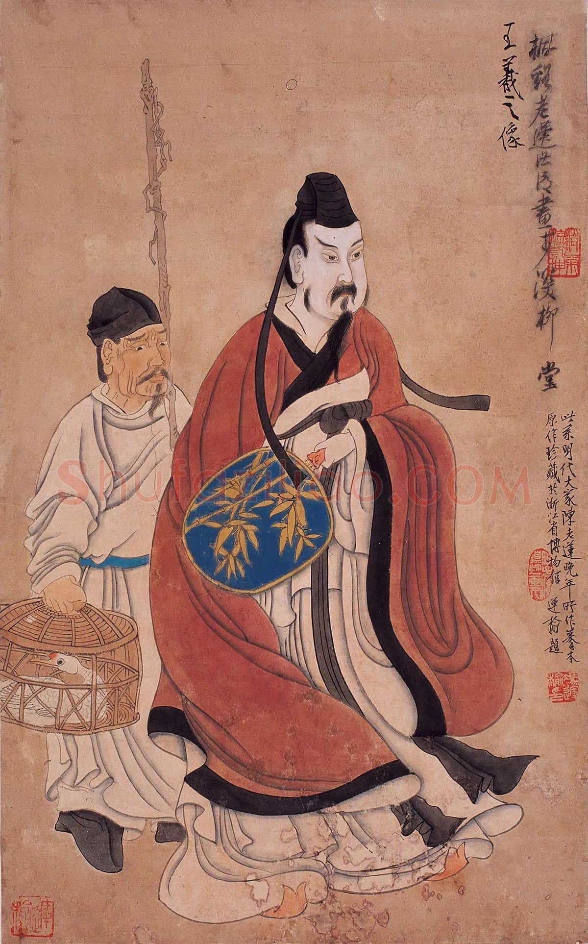 陈洪绶人物画《羲之笼鹅图》王羲之像