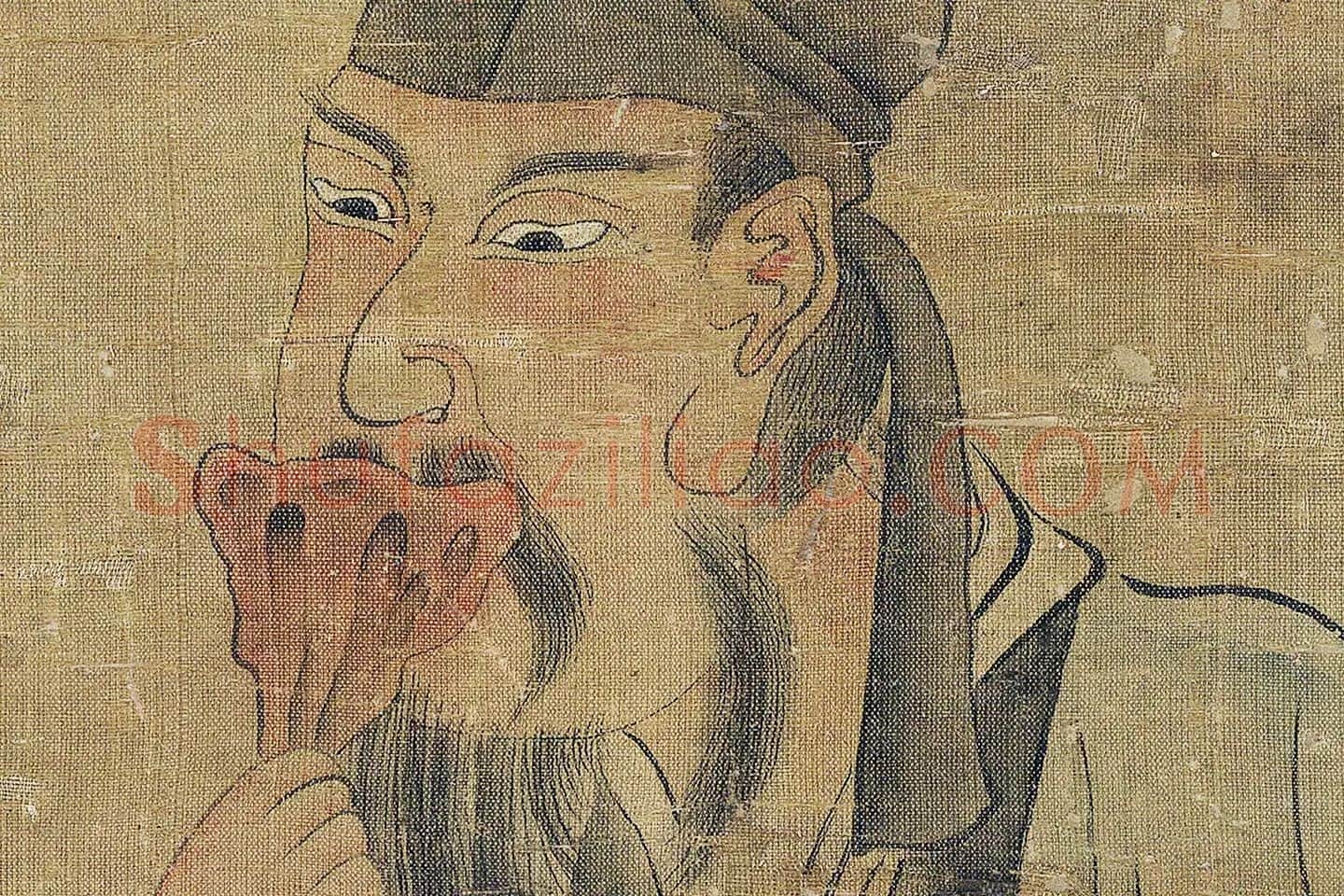 陈洪绶人物画《老迟像》高清大图局部 (1)