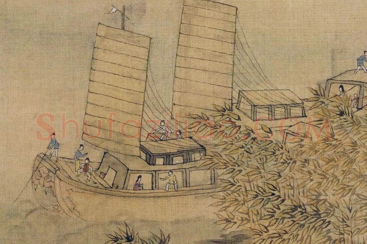 陈洪绶山水《远浦归帆图》局部 (1)