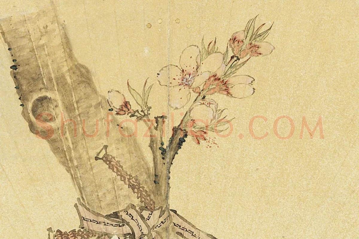 陈洪绶《著色桃花扇面》局部 (1)