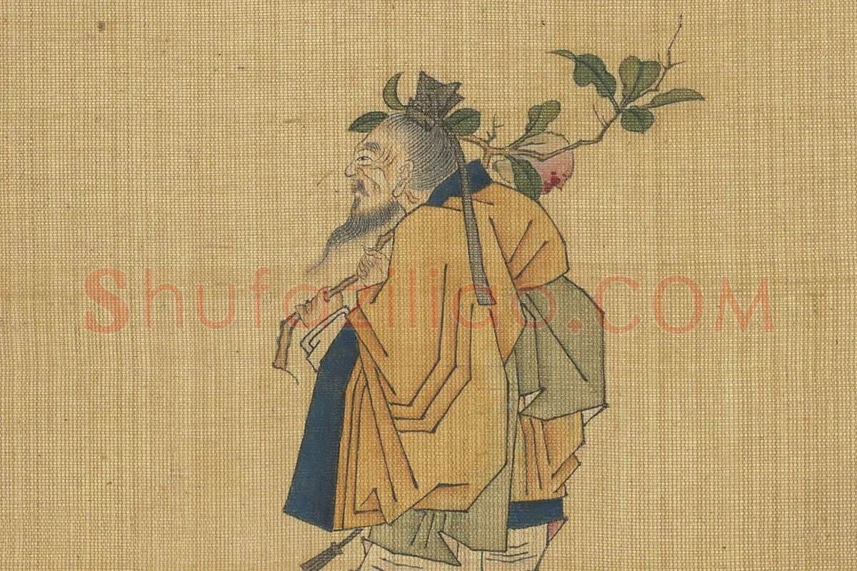 陈洪绶《方朔偷桃图》局部