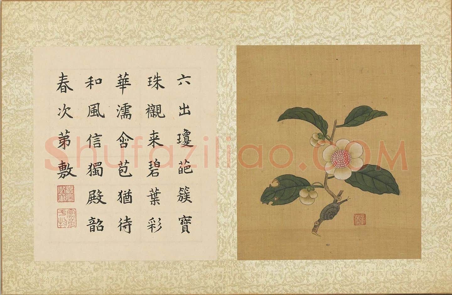 陈洪绶工笔花卉《山茶花》