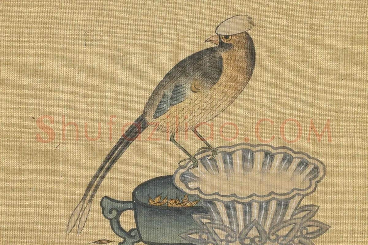 陈洪绶工笔画《练雀图》局部
