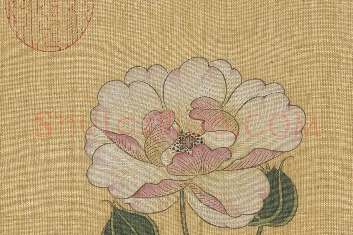 陈洪绶工笔花卉《木芙蓉图》局部-1