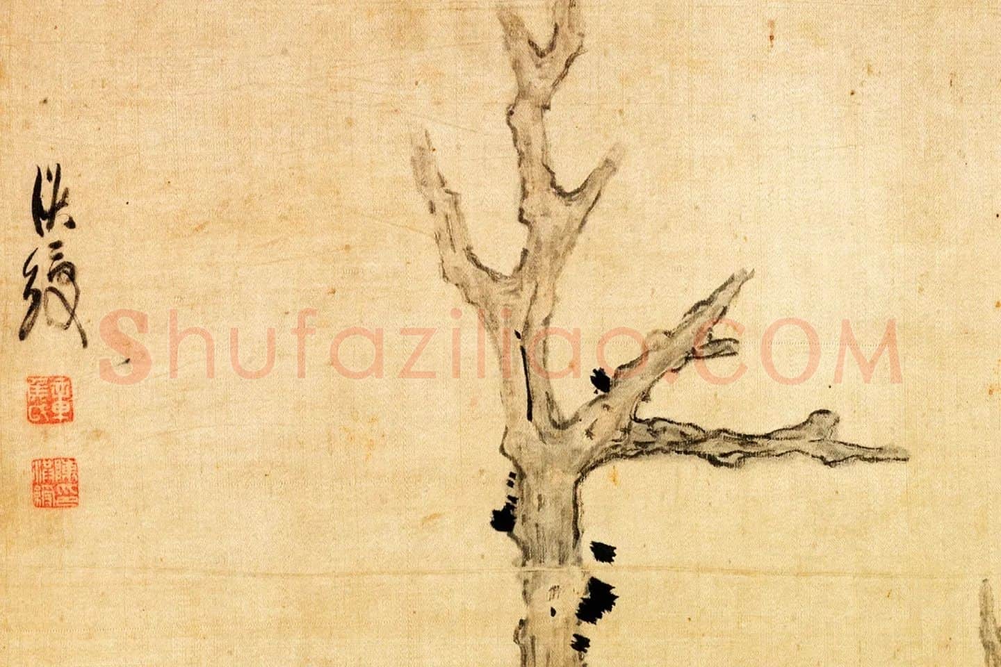 陈洪绶《古木双鸠图》局部 (2)