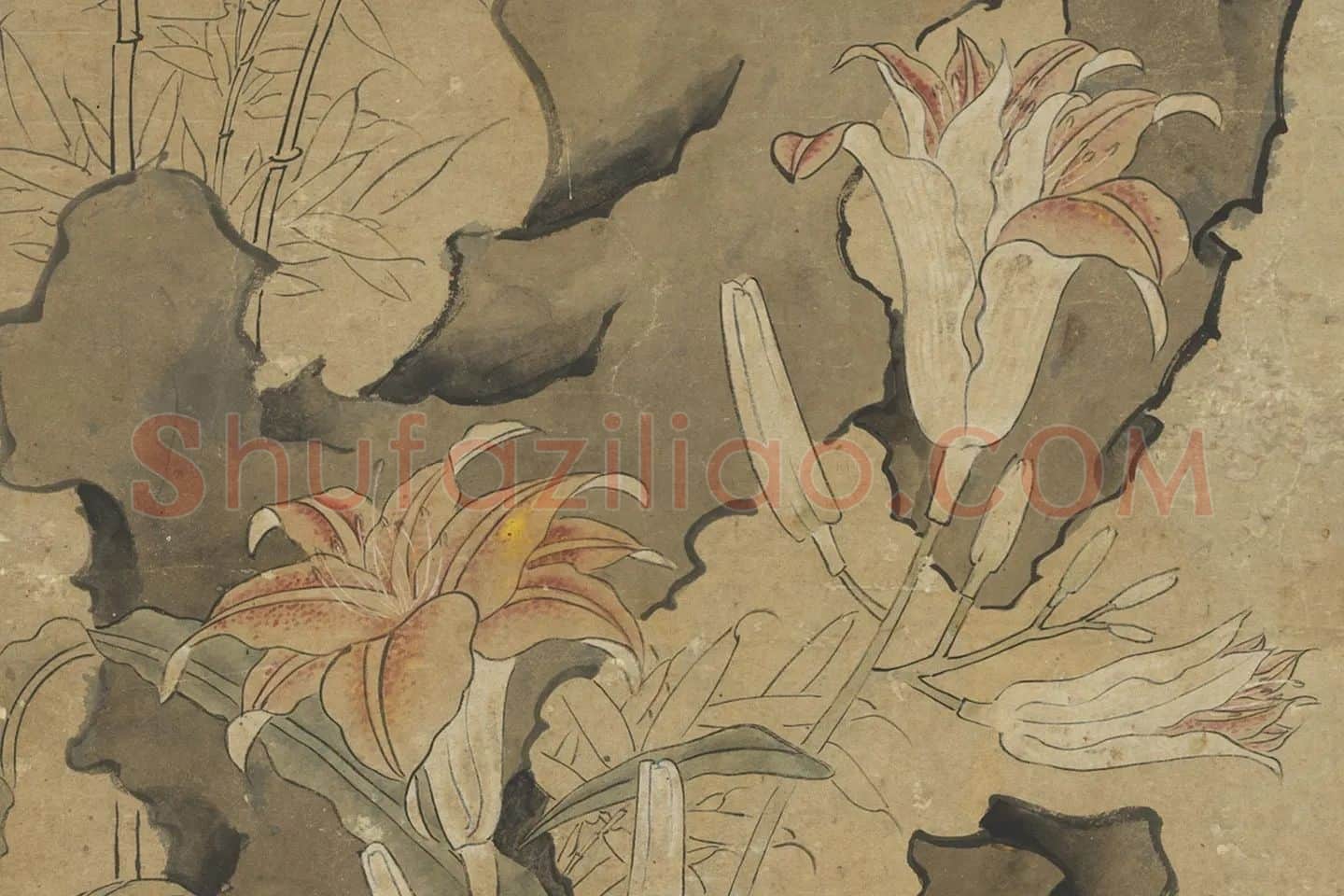 陈洪绶《萱花竹石图》局部 (1)