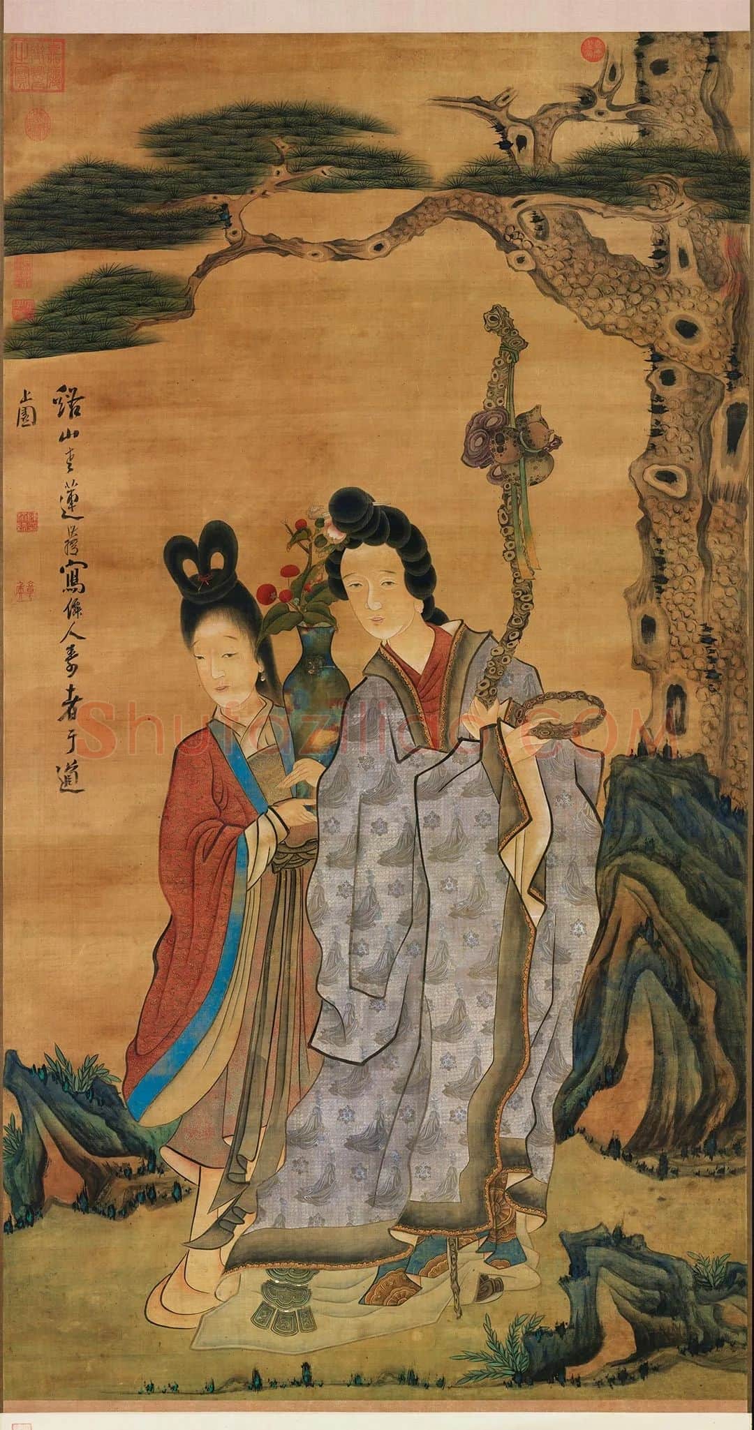 陈洪绶佛道人物画《仙人献寿图》