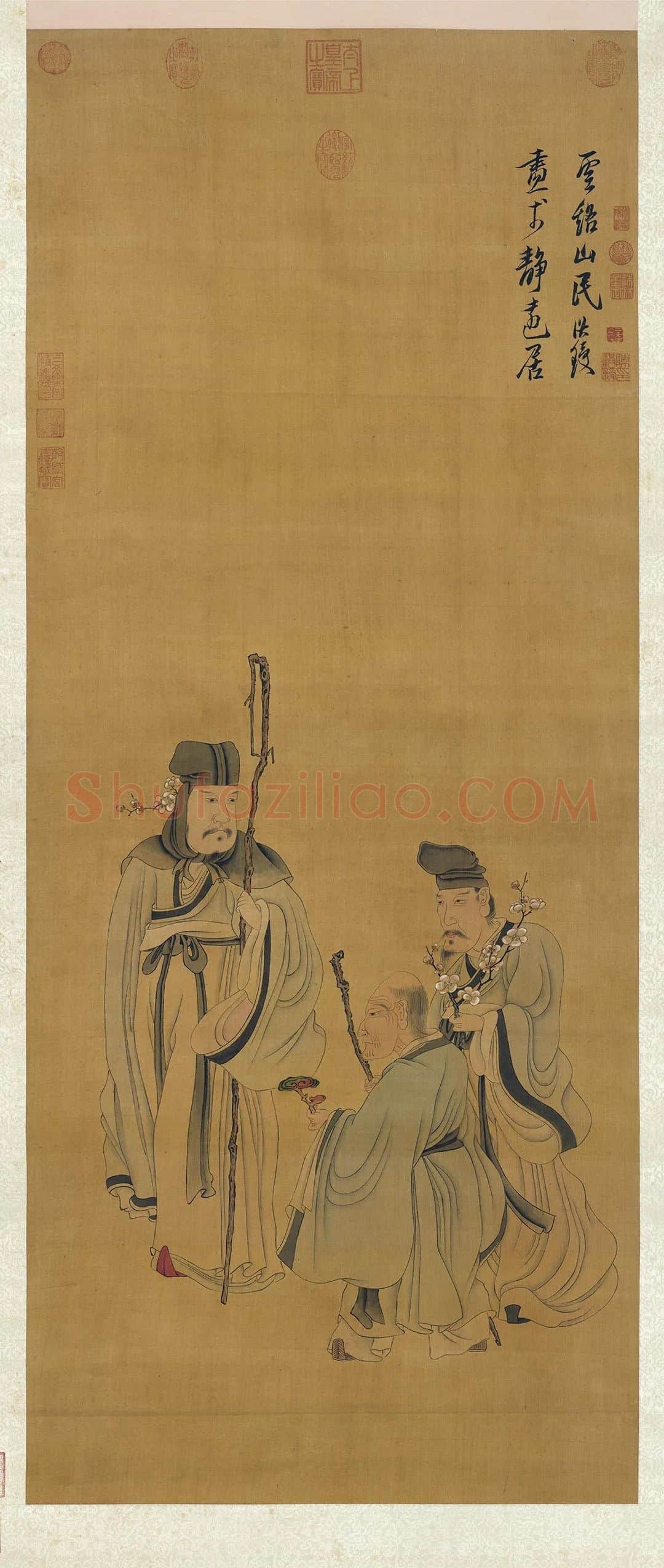 陈洪绶佛道人物画《三星图》轴